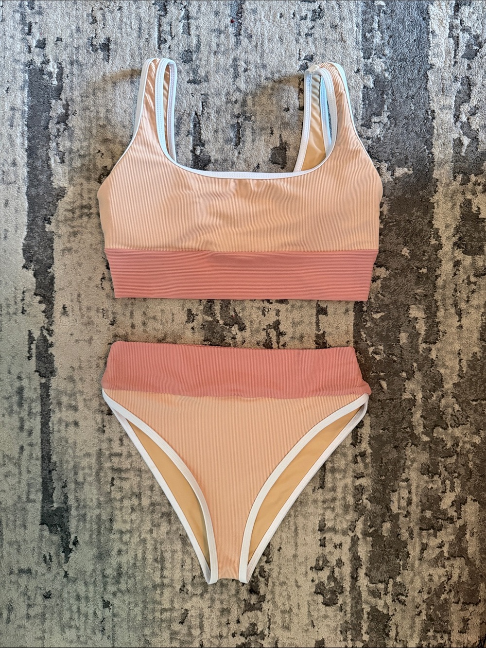 NWOT LainSnow Two-Tone Ribbed Bikini with White Trim